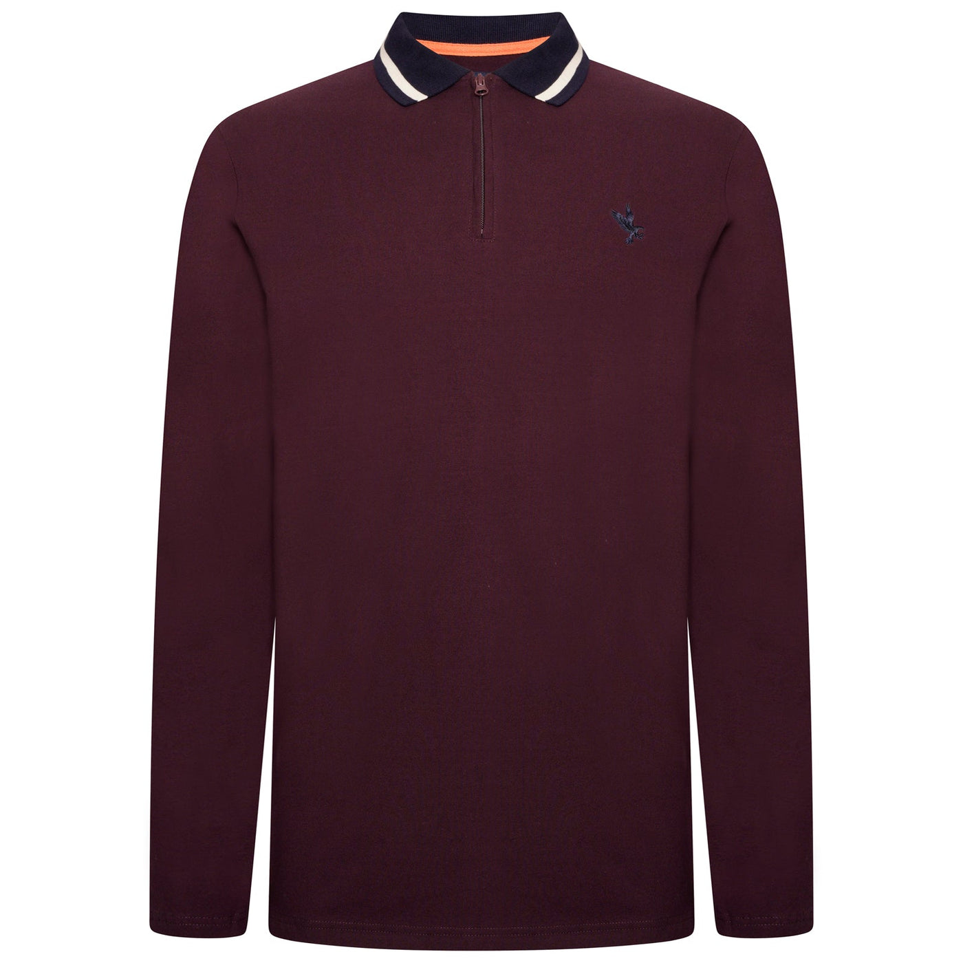 Grey Hawk Long Sleeve Zip Neck Polo Pique with Chest Badge in Wine RRP £49.50