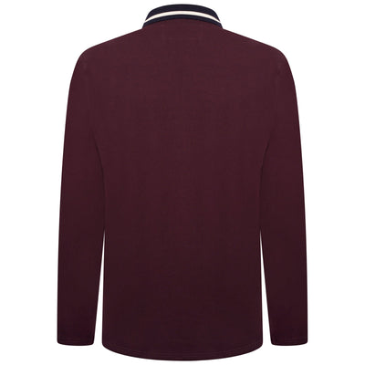 Grey Hawk Long Sleeve Zip Neck Polo Pique with Chest Badge in Wine RRP £49.50