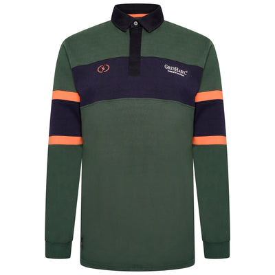 Grey Hawk Long Sleeve Panel Rugby Polo Shirt in Green RRP £59.50