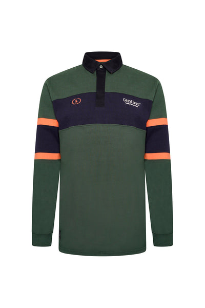 Grey Hawk Long Sleeve Panel Rugby Polo Shirt in Green RRP £59.50