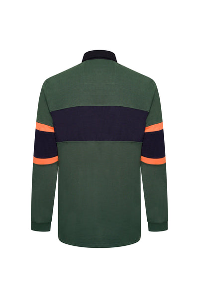 Extra-Tall Grey Hawk Long Sleeve Panel Rugby Polo Shirt in Green RRP £59.50