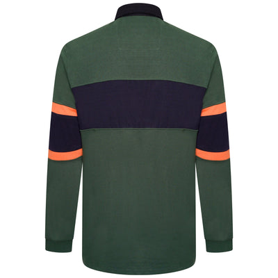 Extra-Tall Grey Hawk Long Sleeve Panel Rugby Polo Shirt in Green RRP £59.50