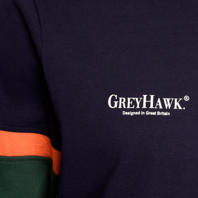 Extra-Tall Grey Hawk Long Sleeve Rugby Polo Shirt in Navy RRP £59.50