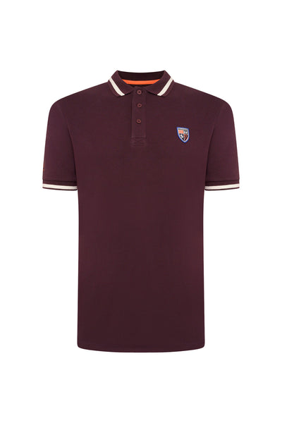 Extra-Tall Grey Hawk Shield Badge Pique Polo Shirt in Wine RRP £49.50