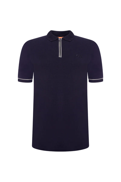 Extra-Tall Grey Hawk Smart Zip Neck Polo Shirt in Navy RRP £49.50