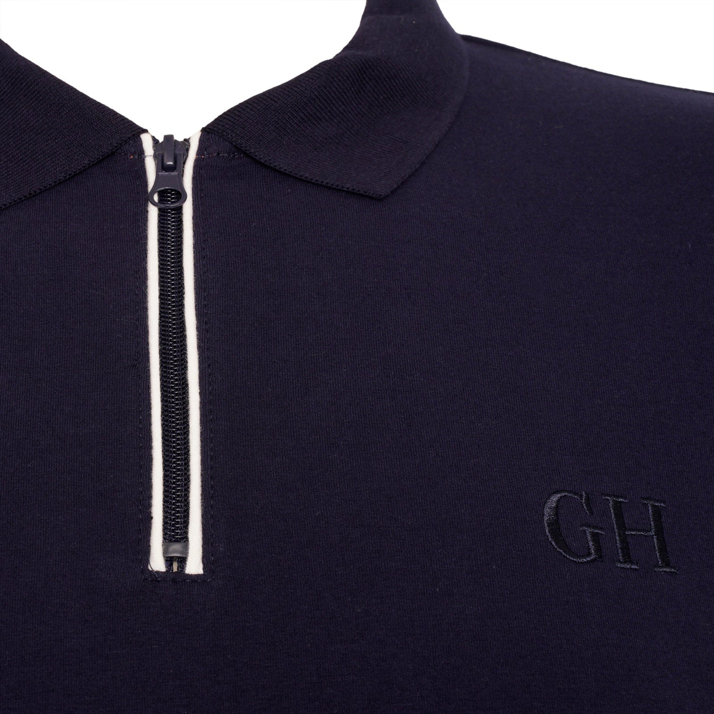 Extra-Tall Grey Hawk Smart Zip Neck Polo Shirt in Navy RRP £49.50