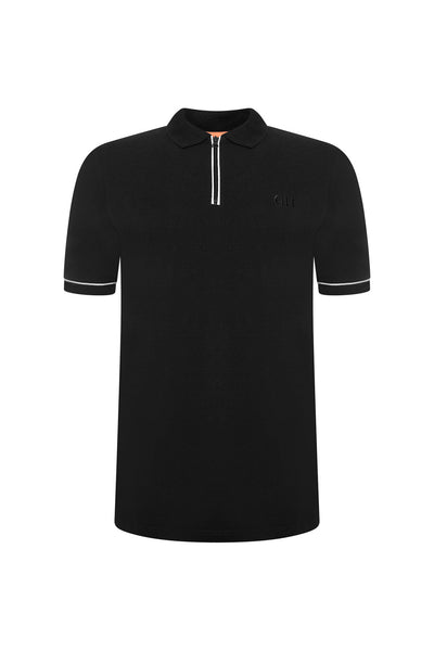 Extra-Tall Grey Hawk Smart Zip Neck Polo Shirt in Black RRP £49.50